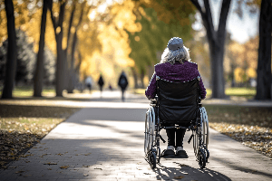 elderly person outside in wheelchair unattended